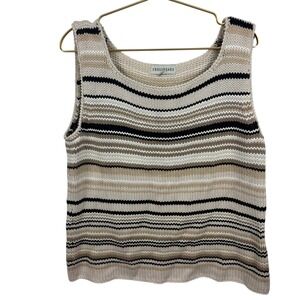 Crossroads Womens Striped Knit Sweater‎ Tank Beige Tan Black Scoop Neck Sz XL?